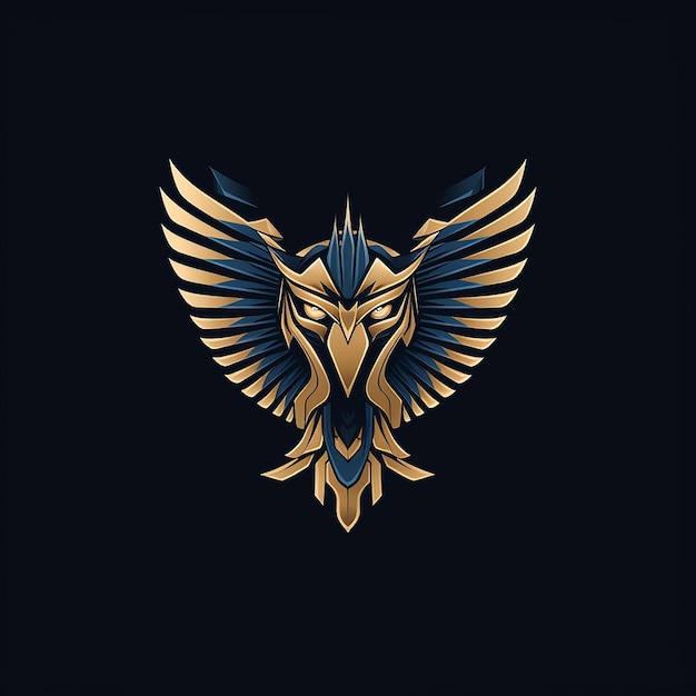 a black and gold logo of a blue and gold eagle.
