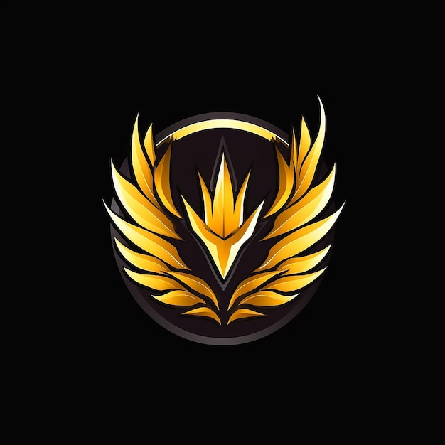 Photo a black and gold logo with a golden leaf on it.