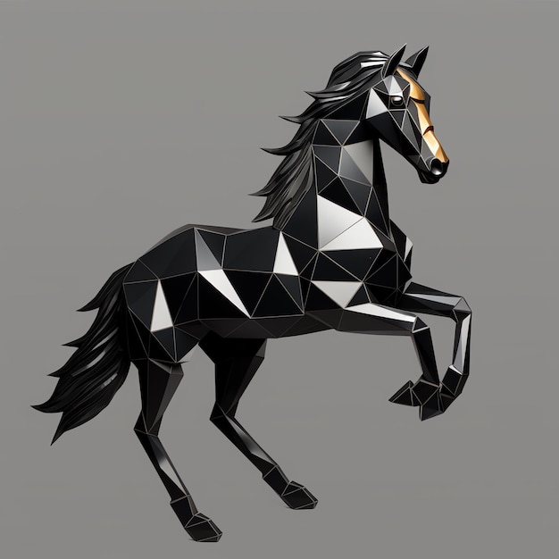 Photo a black and gold low poly horse