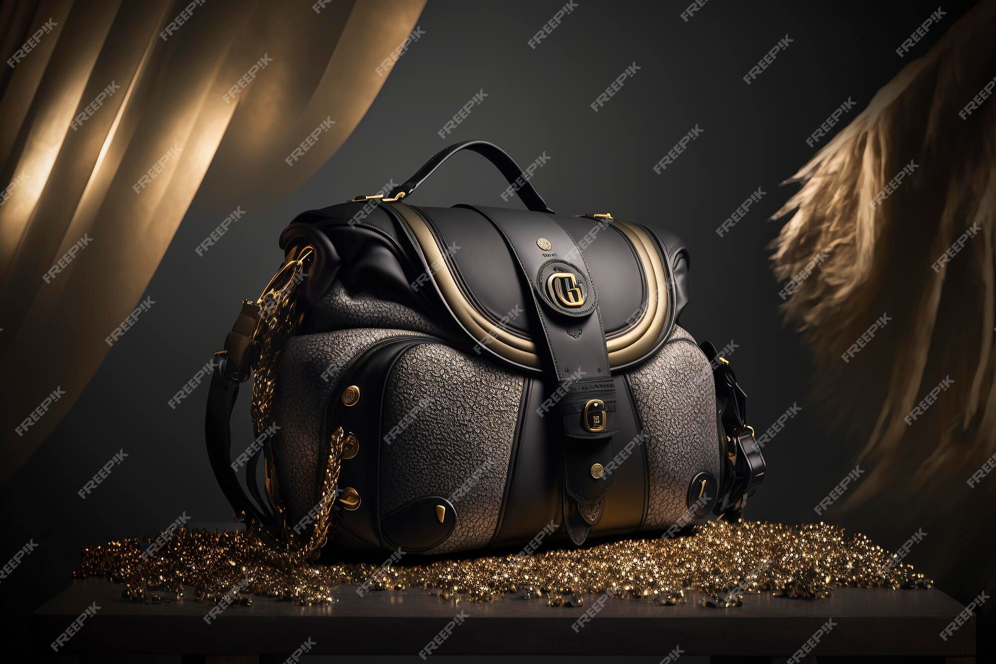 Premium Photo  Black and gold luxury women's bag made of leather, creative  ai