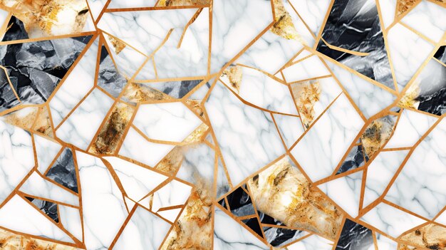 A black and gold marble mosaic with a gold border.