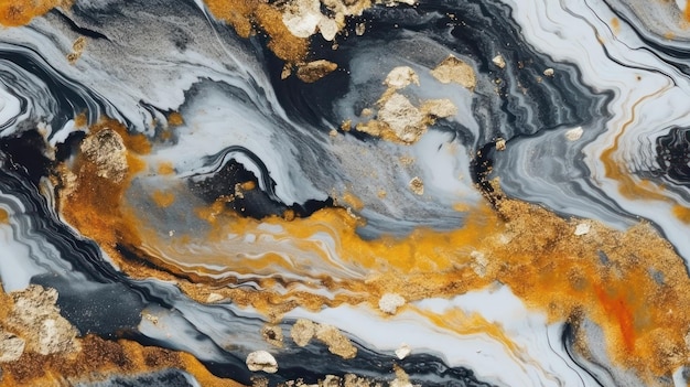 A black and gold marble painting with gold and black marble.