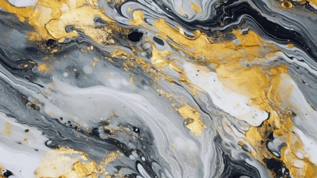 A black and gold marble painting with gold paint on it.