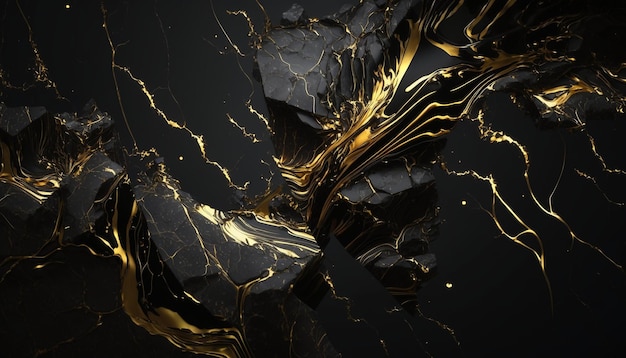 A black and gold marble with a black background