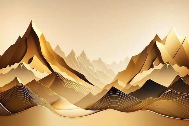 Black and gold mountain peaks Beautiful minimalistic print for your decor for postcard congratulations and poster Generative AI