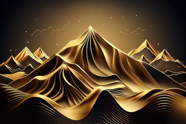 Black and gold mountains starry night sky over the mountain Beautiful minimalistic print for your decor for postcard congratulations and poster Generative AI