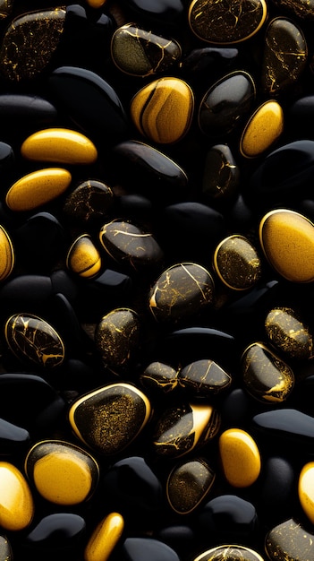 Photo black and gold pebbles ai generative