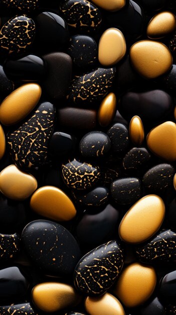 Photo black and gold pebbles ai generative