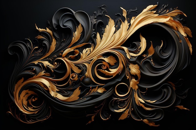 a black and gold photo of a gold and black piece of art