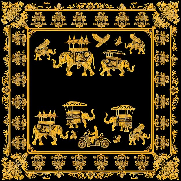 Photo a black and gold picture of elephants and elephants with a sign that says elephant and the word elep