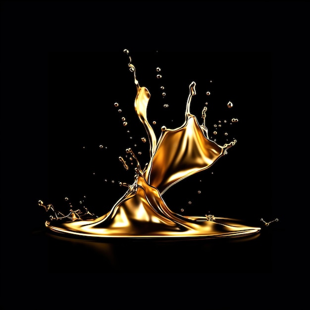 A black and gold picture of a splash of liquid.