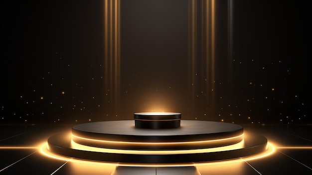 Black and gold podium background Abstract background with 3d luxury golden element