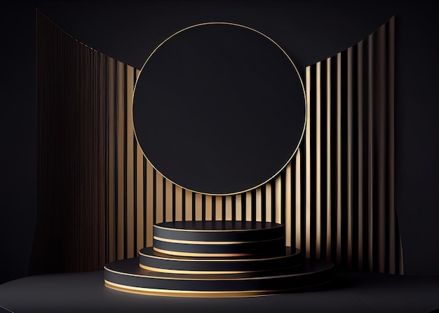 Black and gold podium on dark background AI Generated