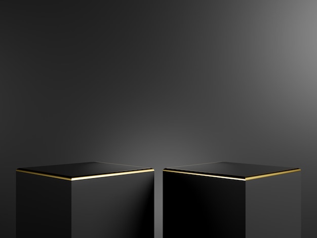 Black and gold podium stand with gradient dark black background