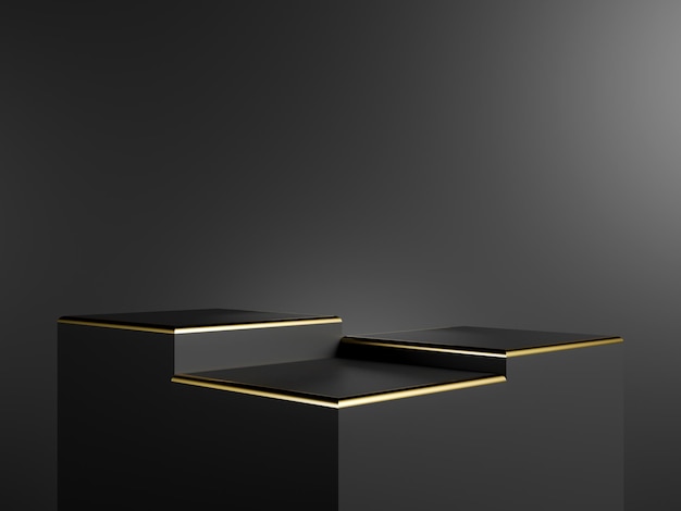 Black and gold podium stand with gradient dark black background