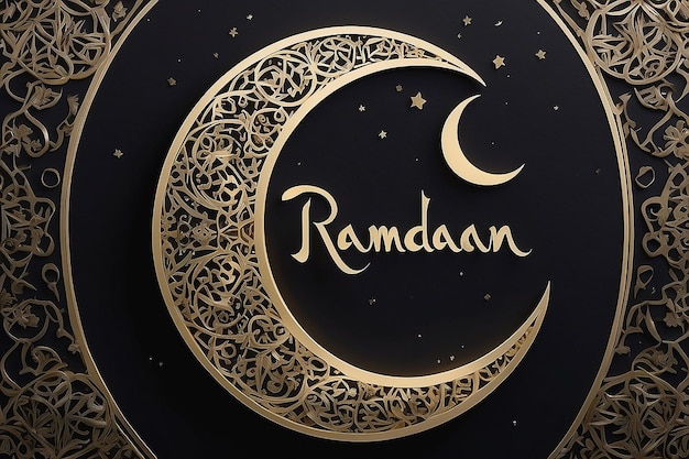 Foto un poster nero e oro con una mezzaluna e le parole ramadan