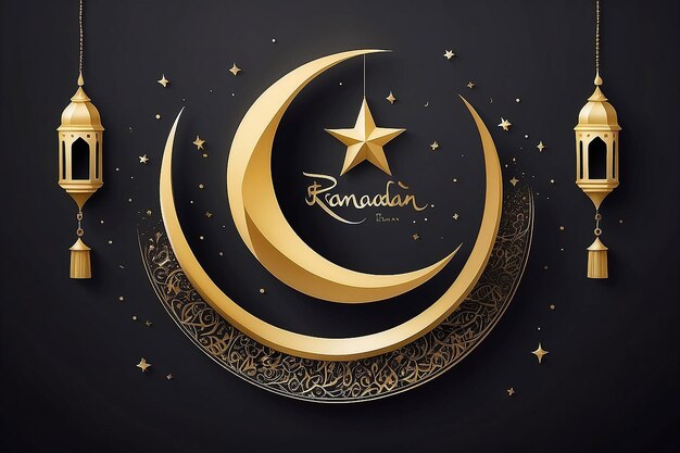 Photo a black and gold poster with a crescent moon and the words ramadan