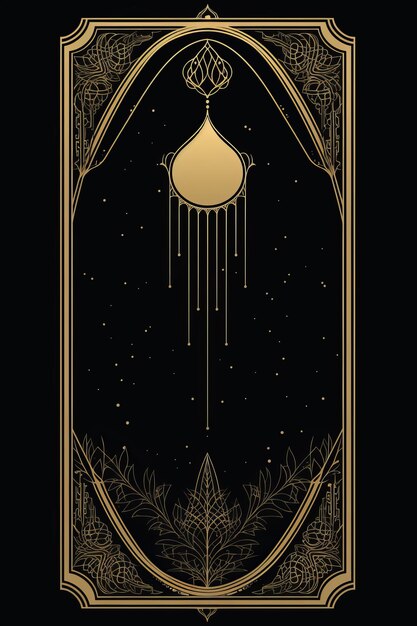 a black and gold poster with an ornate design