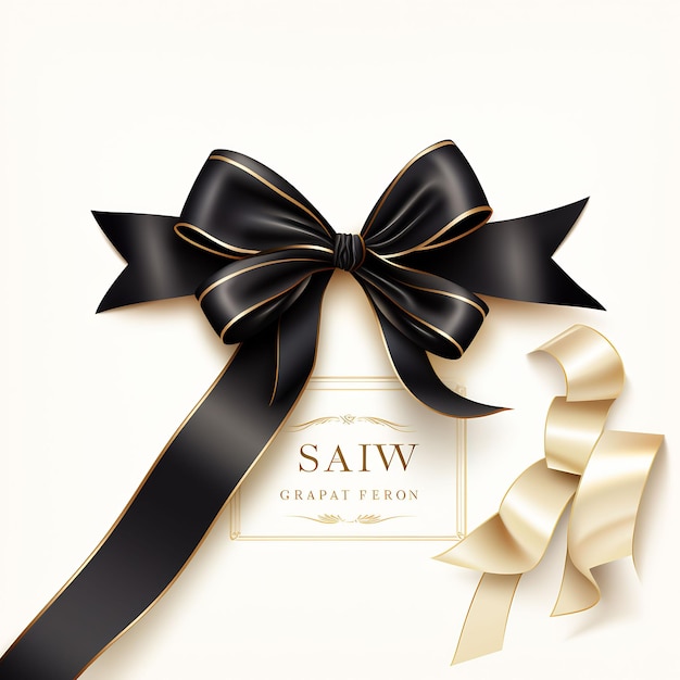 a black and gold ribbon with a black bow on it