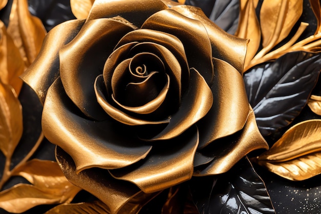 Black and gold rose flower background