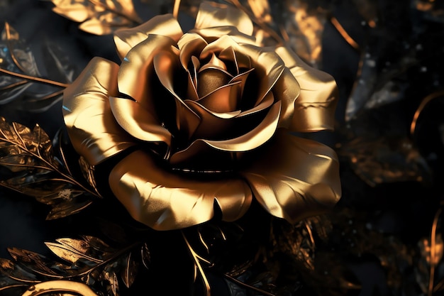 Black and gold rose flower background