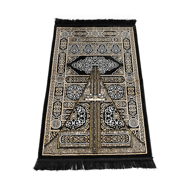 Photo a black and gold rug with a black and gold design on it