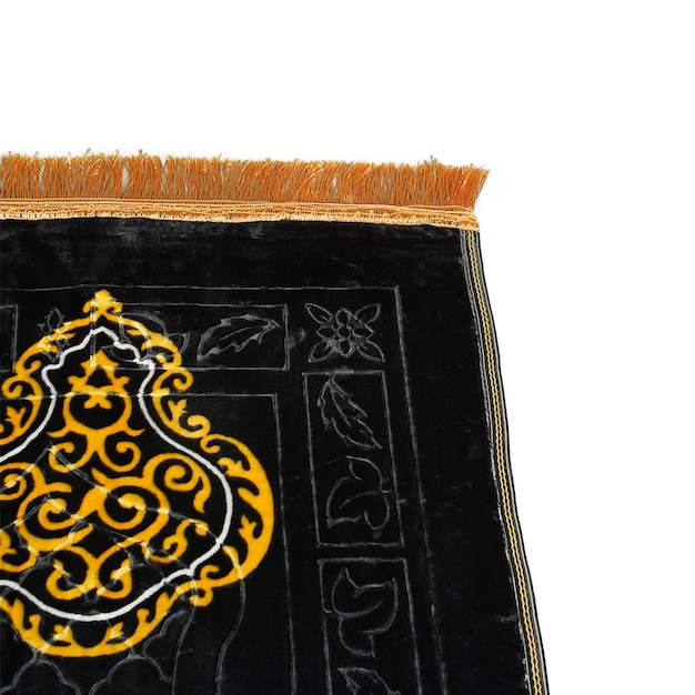 Photo a black and gold rug with a gold design on it