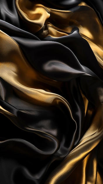 A black and gold silk fabric with a gold and black background.