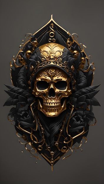 Black and gold skull logo or wallpaper for game use created with Generative AI