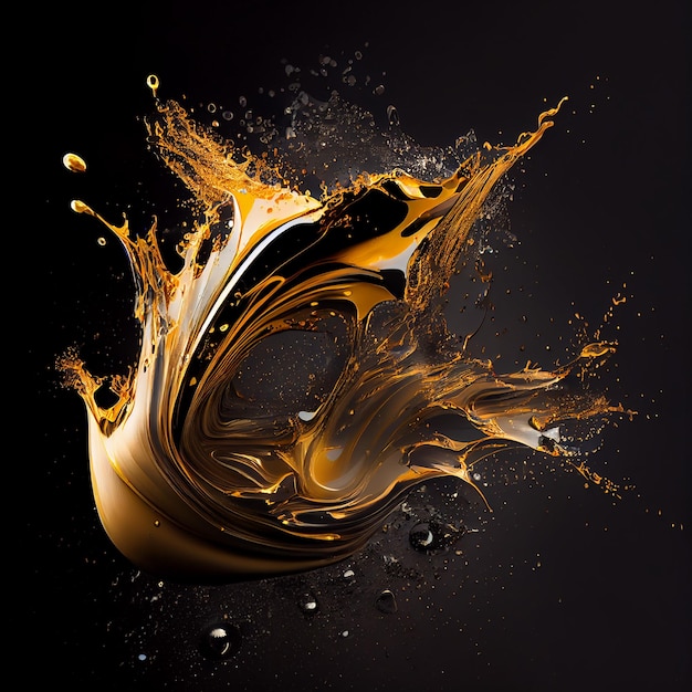 Black gold splashes on black background