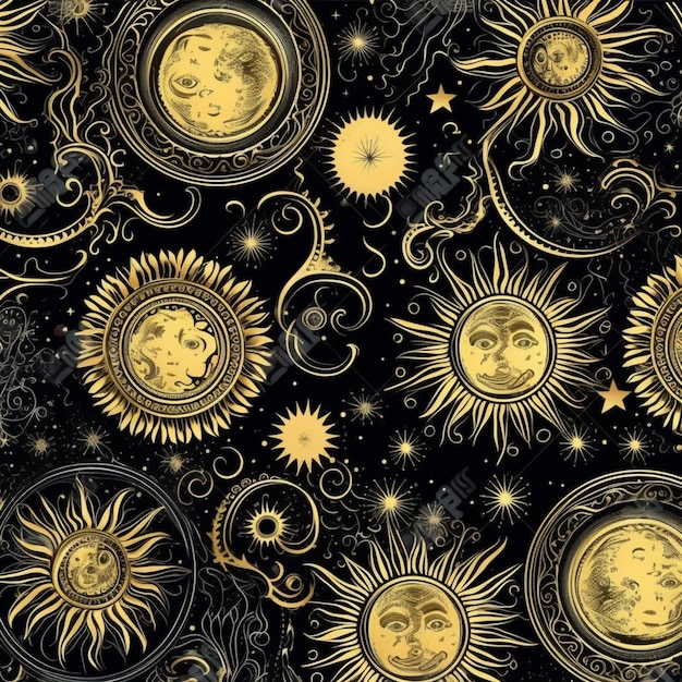 a black and gold sun and moon pattern with swirls generative ai