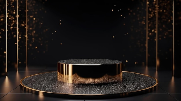 A black and gold table with a black and gold base and a black background with a gold base.