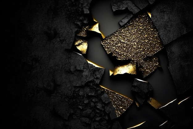 A black and gold wallpaper with a cracked piece of black and gold.