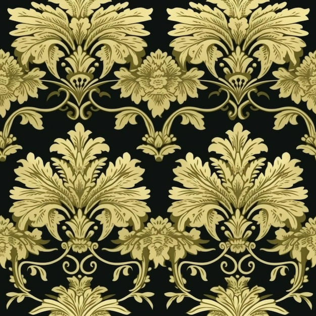 a black and gold wallpaper with a floral design generative ai