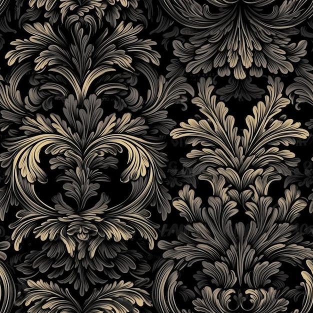 a black and gold wallpaper with a floral pattern generative ai