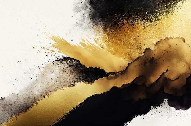 Black and gold water color spray paint on white paper