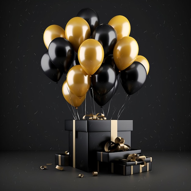 Black and Golden balloons with gift box