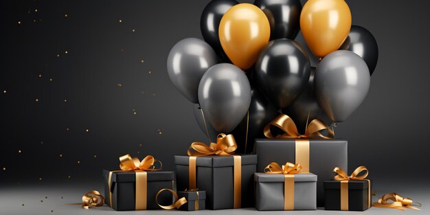 Black and Golden balloons with gift box