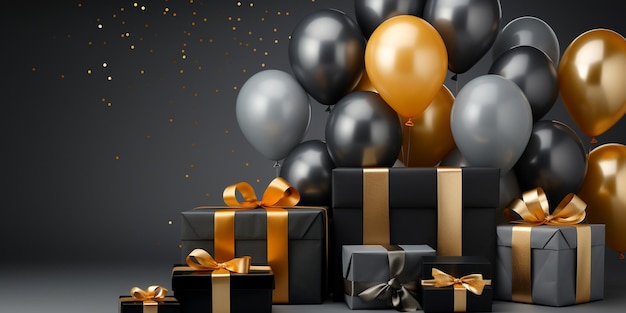 Black and Golden balloons with gift box