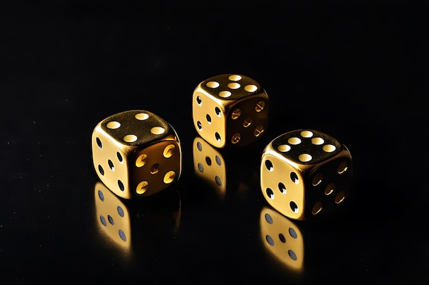 Photo black and golden casino dice on black background