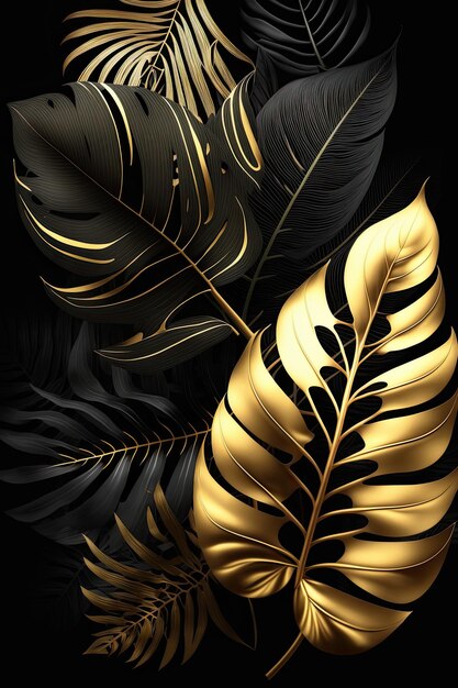 black and golden leaves pattern