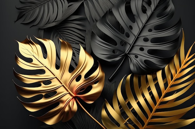 black and golden leaves pattern