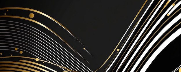 Black and golden modern abstract wide banner with geometric lines and Copy Space