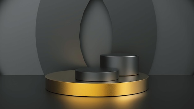 Black golden podium stage for product display luxury 3d rendering black background