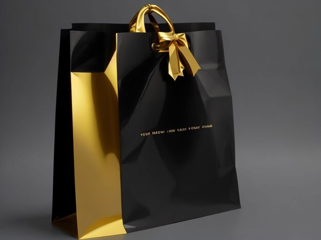 black and golden present shopping bag on black background