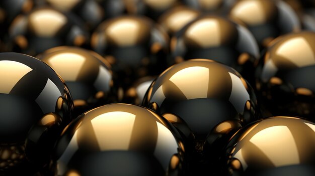 Black and golden realistic spheres background close