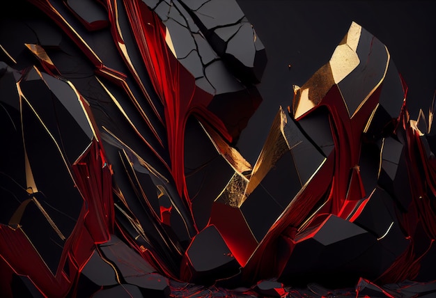 Черно-золотой и красный абстрактный фон в стиле гиперреалистического генеративного ИИ
