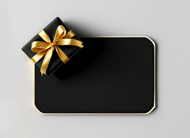 Black and golden shopping bag with copy space on golden background