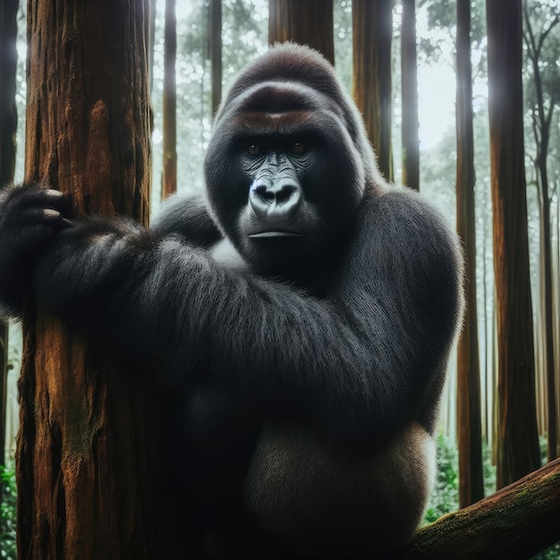 Black gorilla on the forest