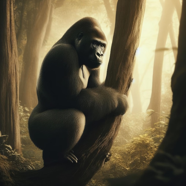 Black gorilla on the forest